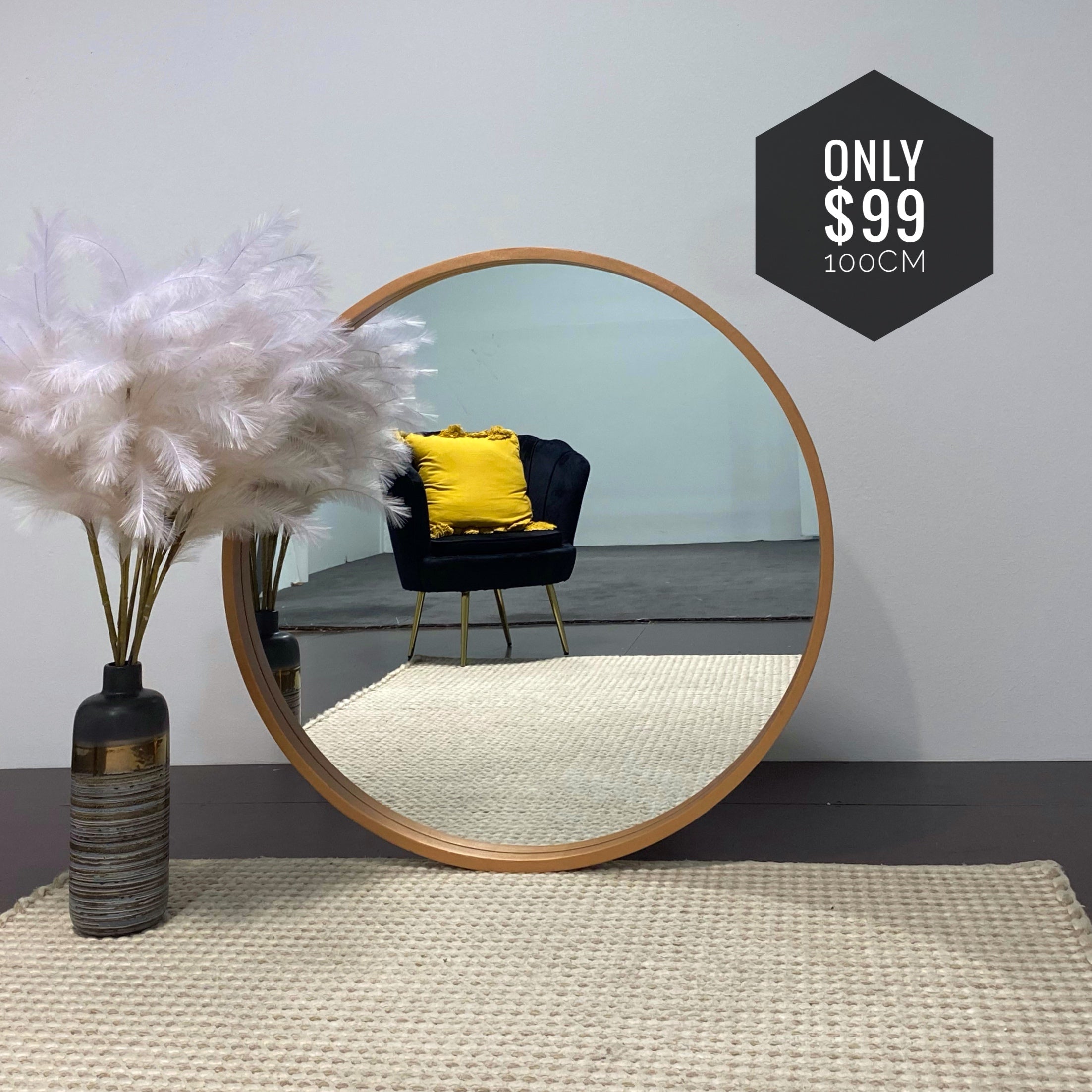 Round Wood Mirror Size 80cm - 110cm