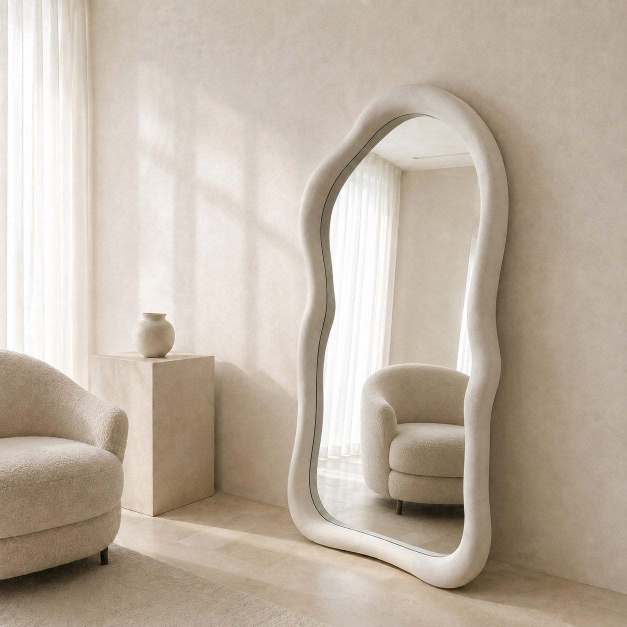 Matsuri 190x90cm Extra Large Irregular Full-Length Mirror – Cream Frame