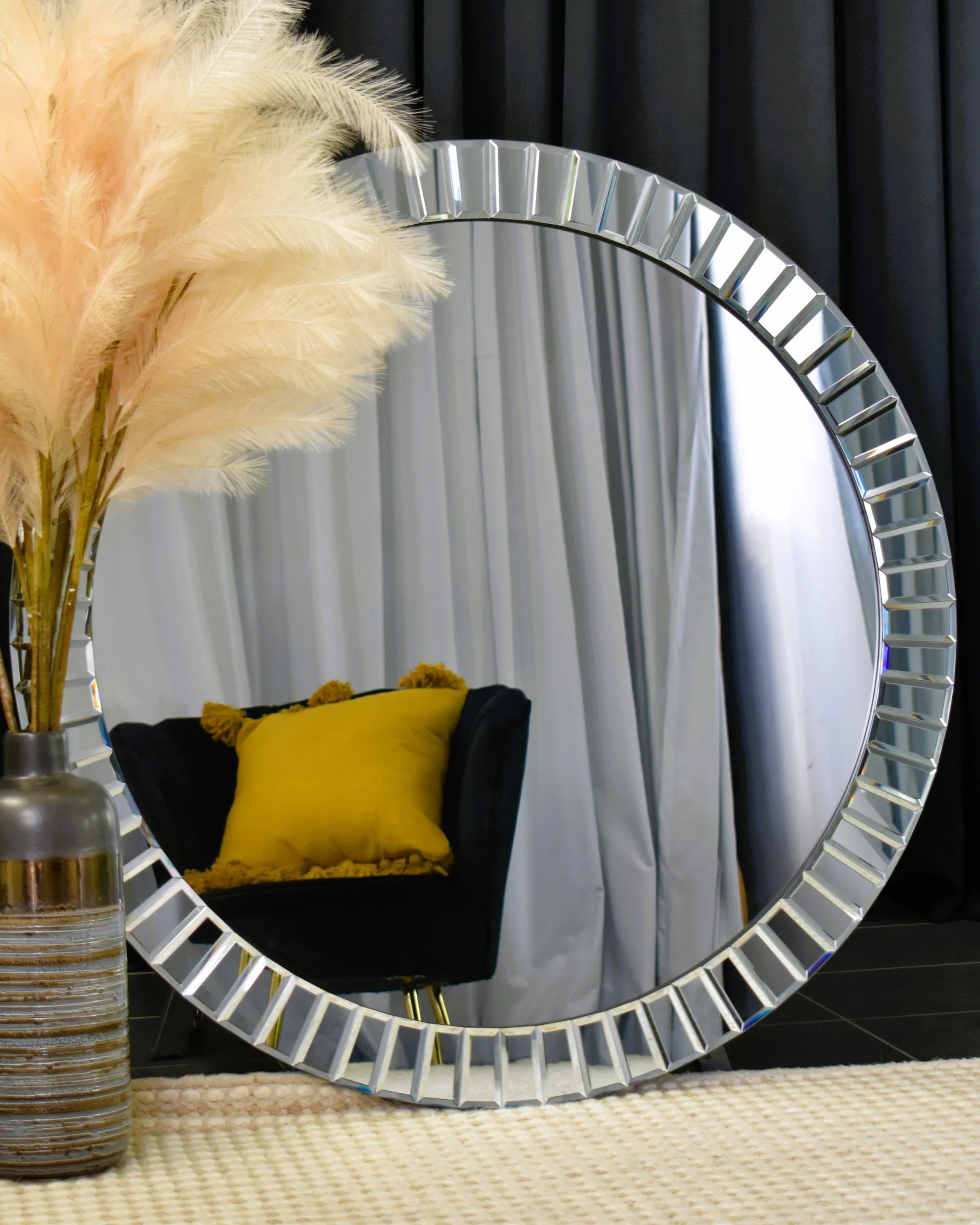 Odyssey Beveled Large Round Mirror
