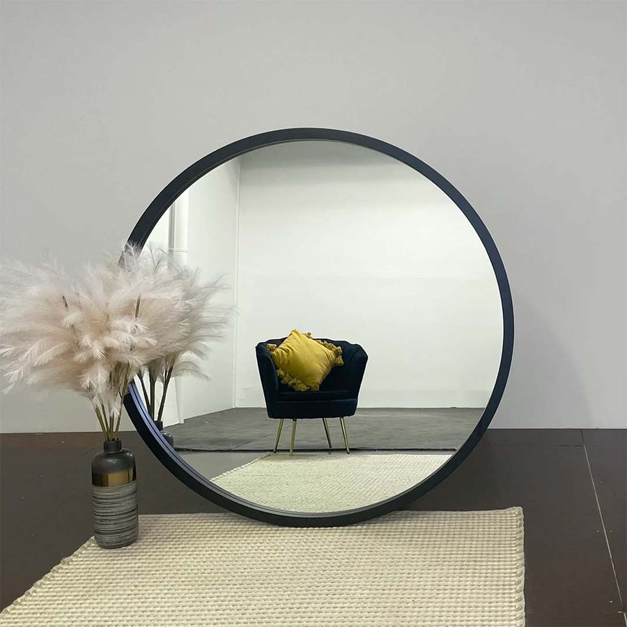 Round Timber Frame Large Wall Mirror 120cm & 150cm – Modern Oversized Wooden Mirror