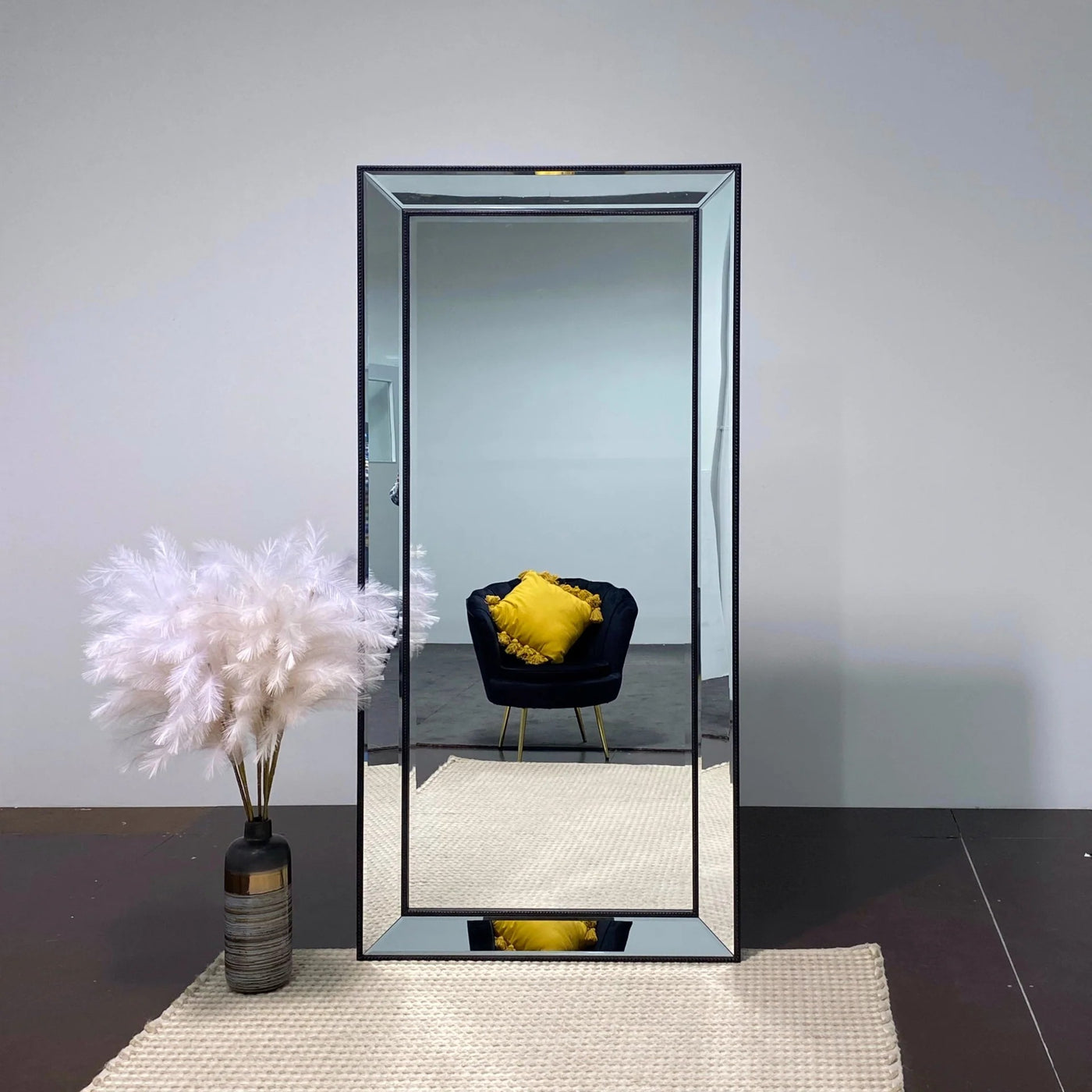 Sapphire Beaded Rectangle Large Mirror – Elegant Statement Wall Decor