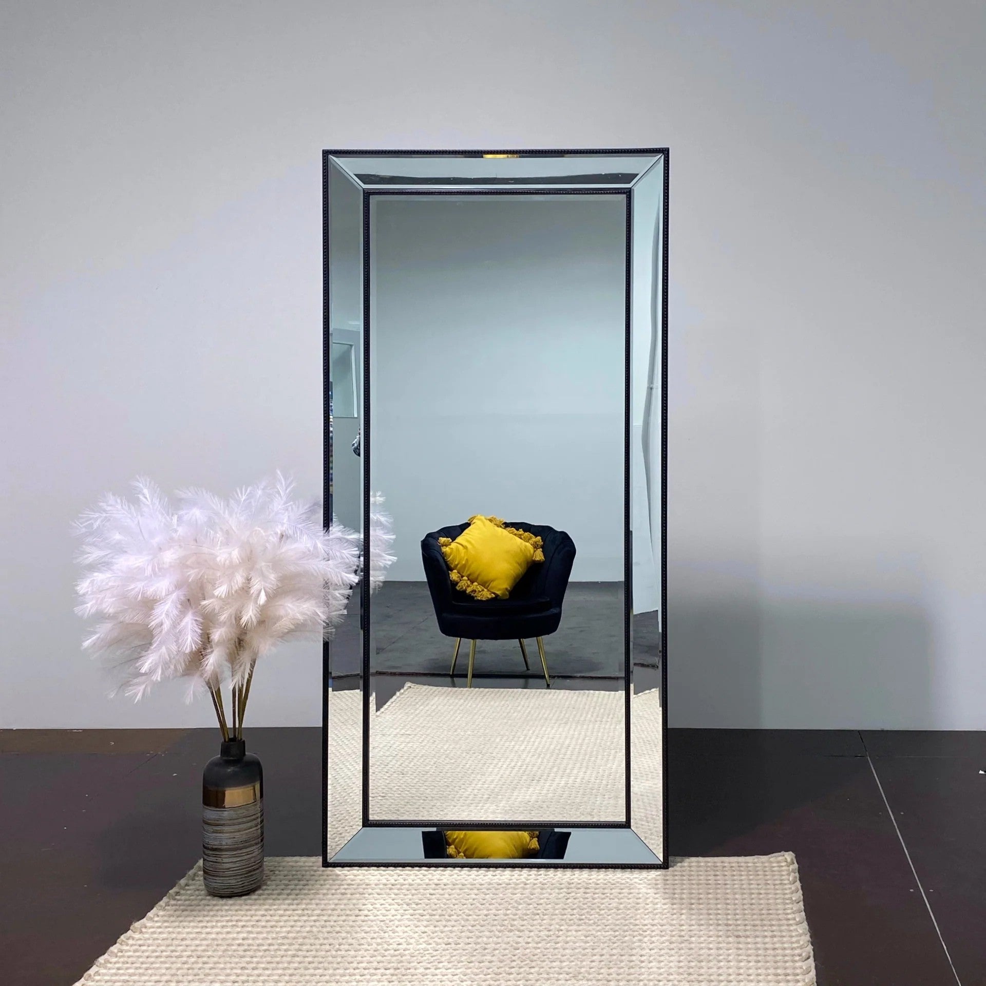 Sapphire Beaded Rectangle Large Mirror – Elegant Statement Wall Decor