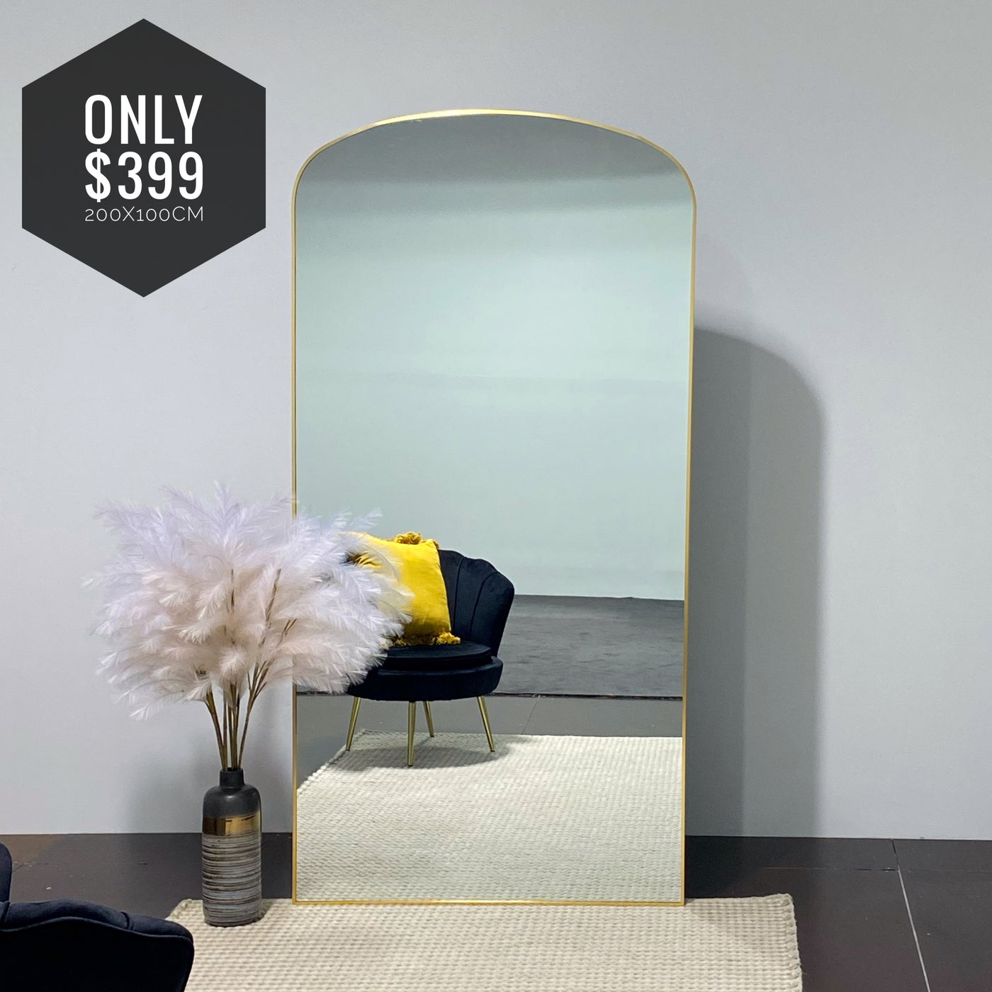 LISA - Arch Mirror Metal Frame Size 200X100CM