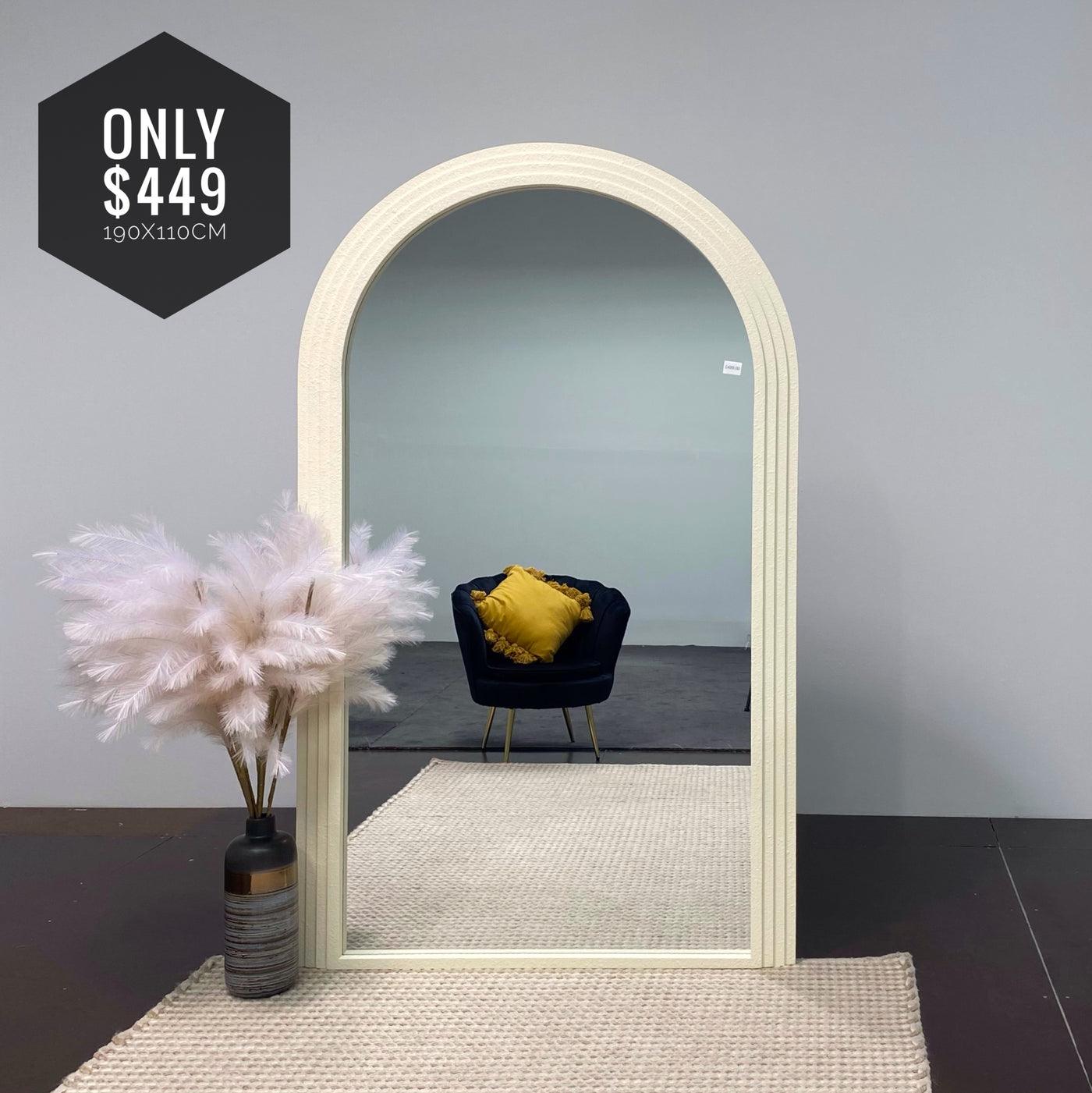 CIARA Large White Concrete Arch Mirror | Oversized Arched Wall Mirror