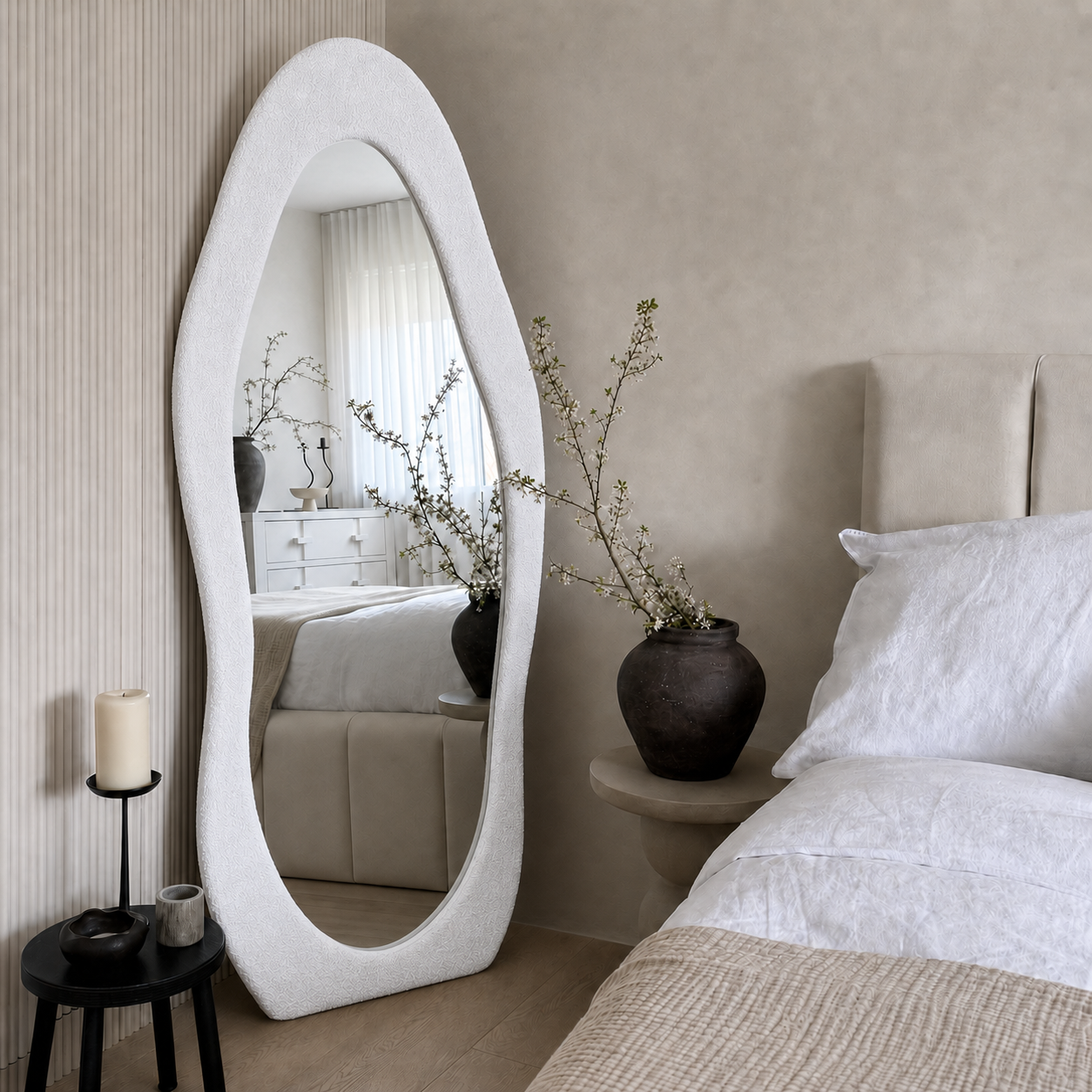 Valorie White Boucle Irregular Mirror