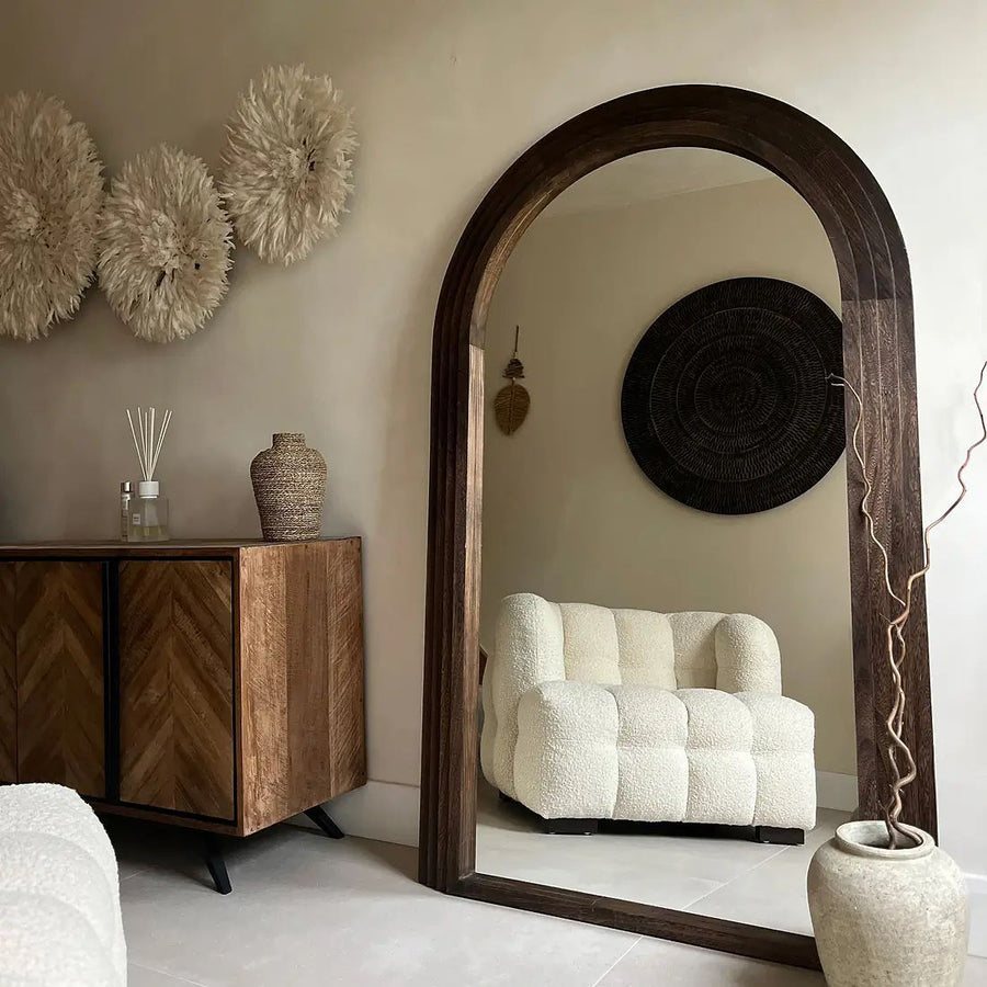 Caesar - Natural Wood Large Arch Mirror | Stepped Frame & Solid Wood Design