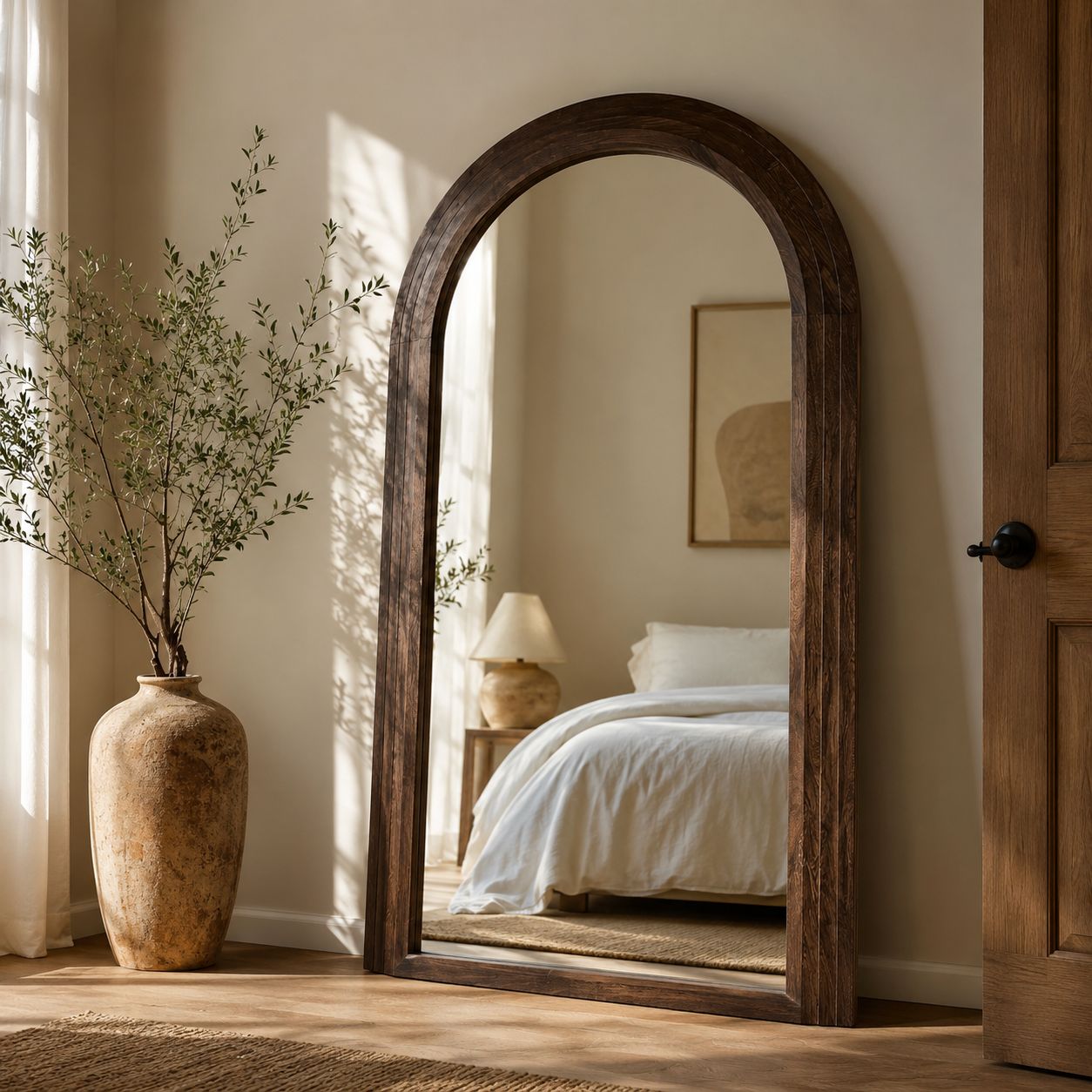 Caesar - Natural Wood Large Arch Mirror | Stepped Frame & Solid Wood Design